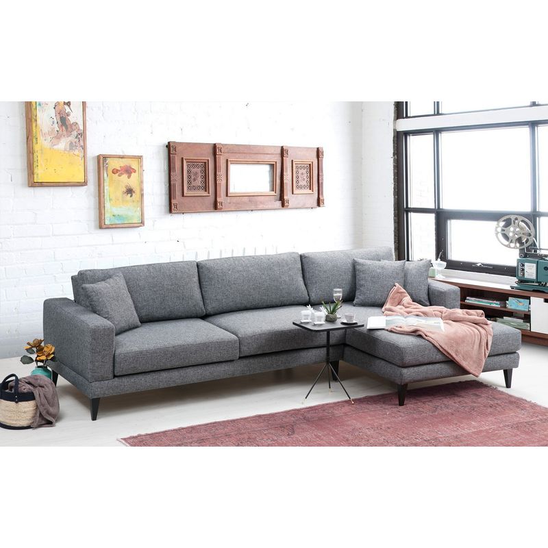 Casa si Gradina - Mobilier - Canapele si coltare - Coltare - Coltar extensibil, Hanah Home, cadru lemn fag, gri inchis, 303x160x90 cm - Infinity.ro