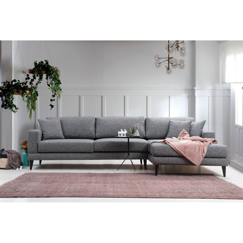 Casa si Gradina - Mobilier - Canapele si coltare - Coltare - Coltar extensibil, Hanah Home, cadru lemn fag, gri inchis, 303x160x90 cm - Infinity.ro