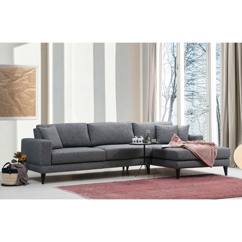 Casa si Gradina - Mobilier - Canapele si coltare - Coltare - Coltar extensibil, Hanah Home, cadru lemn fag, gri inchis, 303x160x90 cm - Infinity.ro