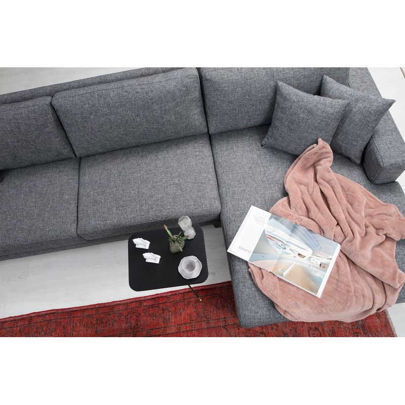 Casa si Gradina - Mobilier - Canapele si coltare - Coltare - Coltar extensibil, Hanah Home, cadru lemn fag, gri inchis, 303x160x90 cm - Infinity.ro
