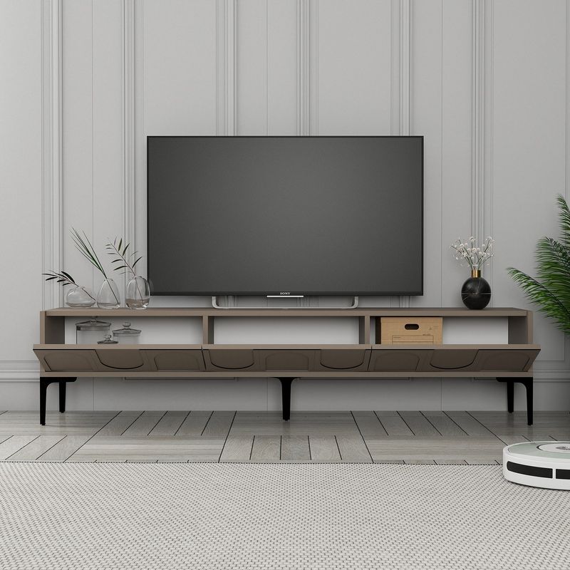 Casa si Gradina - Mobilier - Comode si corpuri - Comode - Comoda tv, Hanah Home, pal melaminat, atlas si negru, 180x35x42 cm - Infinity.ro