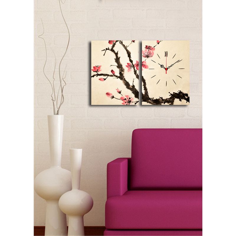 Casa si Gradina - Decoratiuni - Ceasuri - Ceas decorativ de perete, Wallxpert, panza suede, multicolor, 64x40 cm, set 2 bucati - Infinity.ro