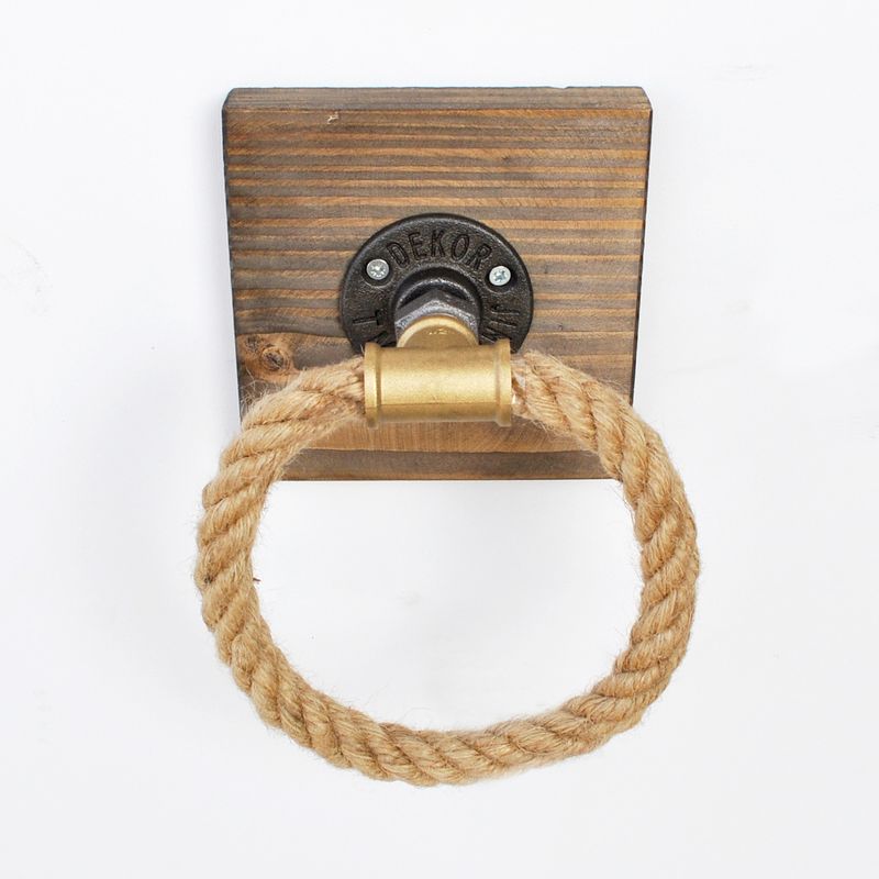 Casa si Gradina - Sanitare - Suporturi si accesorii baie - Suporturi baie - Carlig de teava, Hanah Home, lemn de molid si metal, nuc, 14x14x10 cm - Infinity.ro