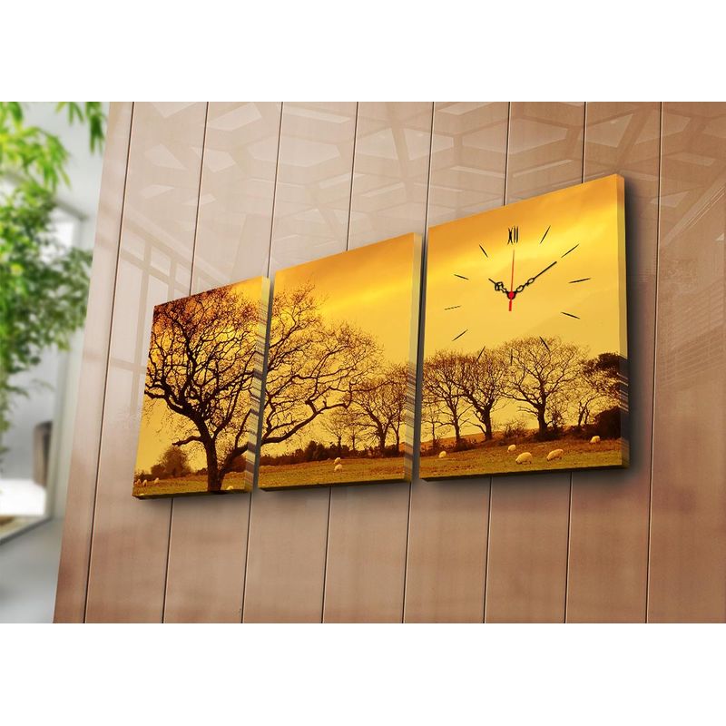 Casa si Gradina - Decoratiuni - Ceasuri - Ceas de perete decorativ, Wallxpert, panza piele de caprioara, multicolor, 96x40 cm, 3 piese - Infinity.ro