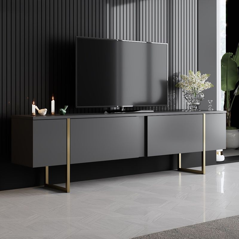 Casa si Gradina - Mobilier - Comode si corpuri - Comode - Comoda tv, Hanah Home, pal melaminat, antracit si auriu, 180x30x50 cm - Infinity.ro