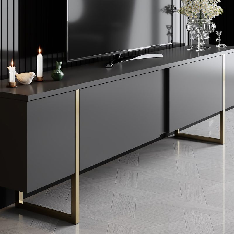 Casa si Gradina - Mobilier - Comode si corpuri - Comode - Comoda tv, Hanah Home, pal melaminat, antracit si auriu, 180x30x50 cm - Infinity.ro