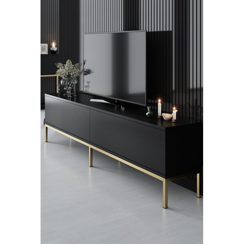 Casa si Gradina - Mobilier - Comode si corpuri - Comode - Comoda tv, Hanah Home, pal melaminat, negru auriu, 180x47x30 cm - Infinity.ro