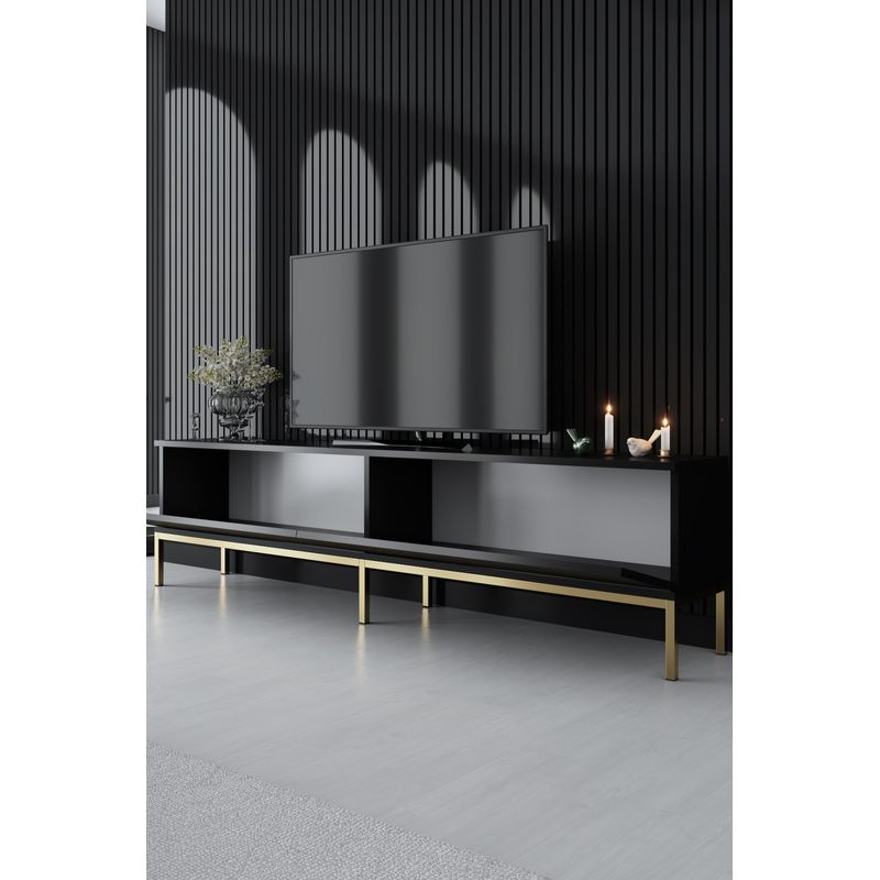 Casa si Gradina - Mobilier - Comode si corpuri - Console - Comoda tv, Hanah Home, pal melaminat, negru auriu, 180x47x30 cm - Infinity.ro