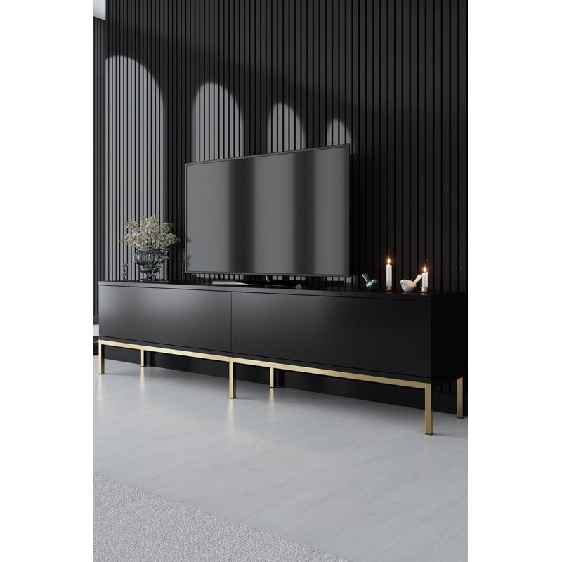 Casa si Gradina - Mobilier - Comode si corpuri - Comode - Comoda tv, Hanah Home, pal melaminat, negru auriu, 180x47x30 cm - Infinity.ro