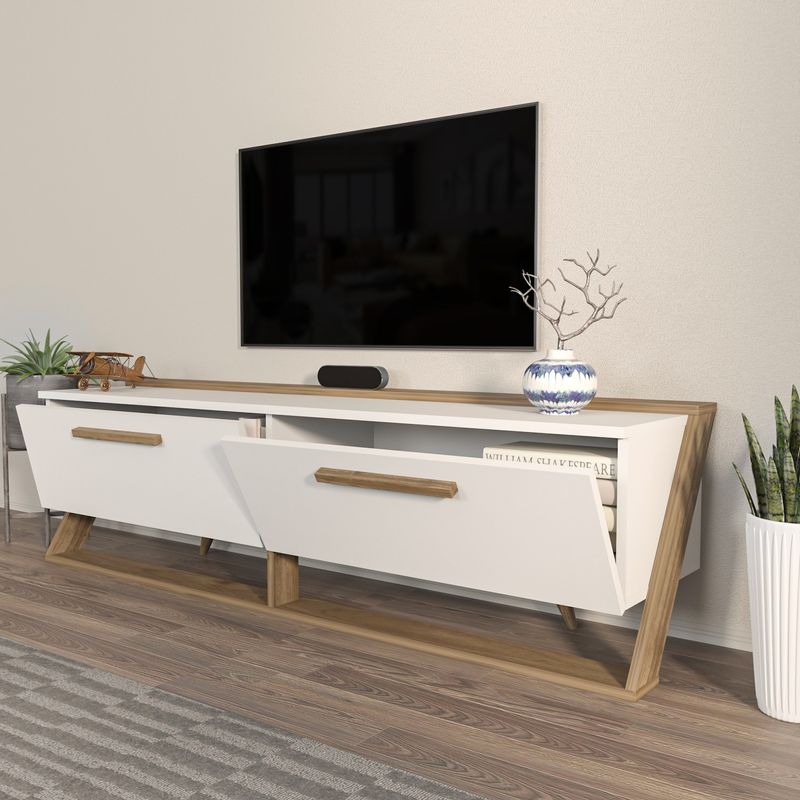 Casa si Gradina - Mobilier - Comode si corpuri - Console - Comoda tv, Hanah Home, pal melaminat, alb si nuc, 163.8x46.8x36.6 cm - Infinity.ro