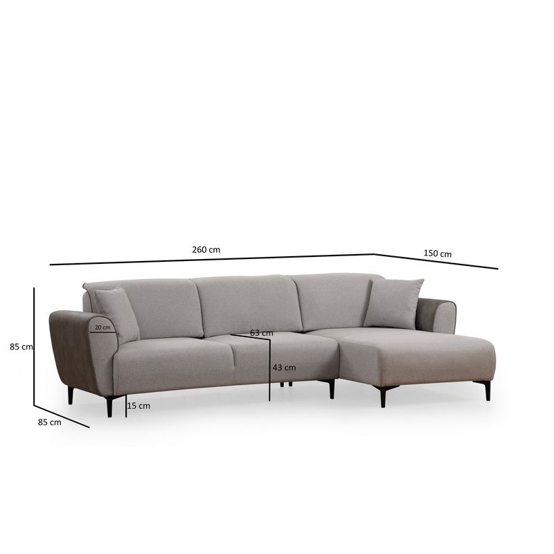 Casa si Gradina - Mobilier - Canapele si coltare - Coltare - Coltar extensibil, Hanah Home, lemn fag si pal, gri, 260x150x85 cm - Infinity.ro