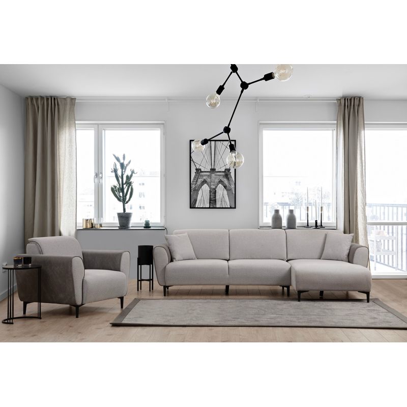 Casa si Gradina - Mobilier - Canapele si coltare - Coltare - Coltar extensibil, Hanah Home, lemn fag si pal, gri, 260x150x85 cm - Infinity.ro