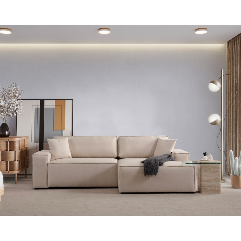 Casa si Gradina - Mobilier - Canapele si coltare - Coltare - Coltar extensibil, Hanah Home, material textil, ecru, 260x170 cm - Infinity.ro