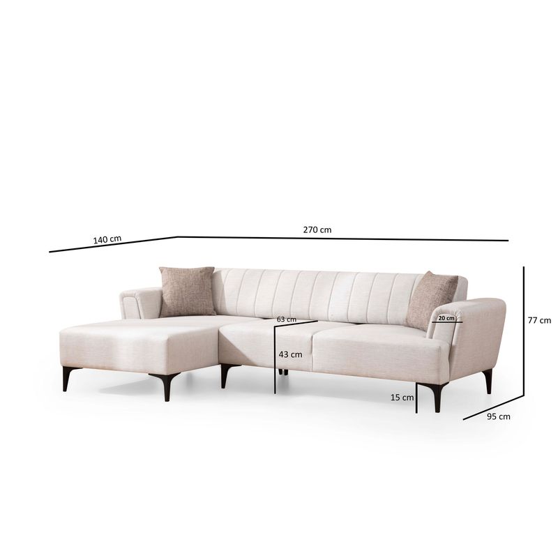 Casa si Gradina - Mobilier - Canapele si coltare - Coltare - Coltar extensibil, Hanah Home, cadru lemn fag si pal, ecru, 230x95x43 cm - Infinity.ro