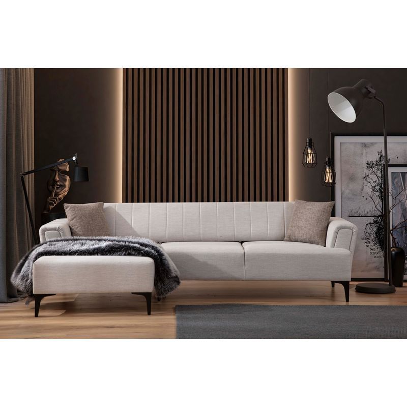 Casa si Gradina - Mobilier - Canapele si coltare - Coltare - Coltar extensibil, Hanah Home, cadru lemn fag si pal, ecru, 230x95x43 cm - Infinity.ro