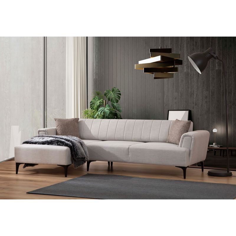 Casa si Gradina - Mobilier - Canapele si coltare - Coltare - Coltar extensibil, Hanah Home, cadru lemn fag si pal, ecru, 230x95x43 cm - Infinity.ro