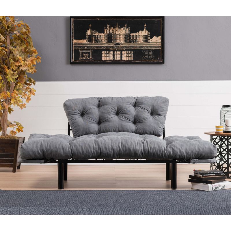 Casa si Gradina - Mobilier - Canapele si coltare - Canapele - Canapea extensibila, Hanah Home, microfibra, gri, 155x85x70 cm - Infinity.ro