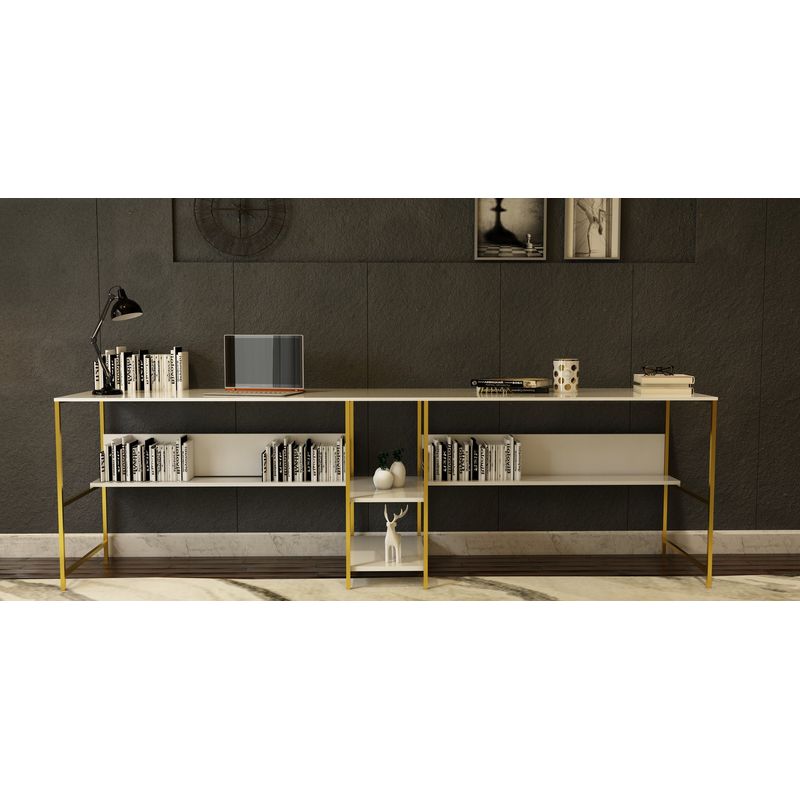 Casa si Gradina - Mobilier - Mese si birouri - Birouri - Birou, Hanah Home, pal melaminat, alb auriu, 240x60x74 cm - Infinity.ro