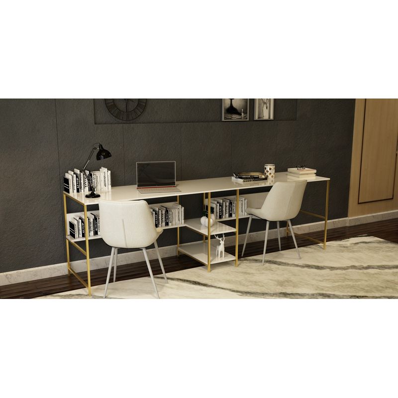 Casa si Gradina - Mobilier - Mese si birouri - Birouri - Birou, Hanah Home, pal melaminat, alb auriu, 240x60x74 cm - Infinity.ro
