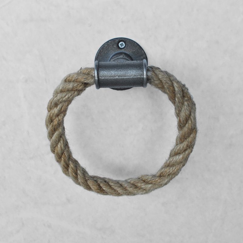 Casa si Gradina - Sanitare - Suporturi si accesorii baie - Suporturi baie - Carlig pentru prosop, Hanah Home, metal si franghie, gri, 20x20x10 cm - Infinity.ro