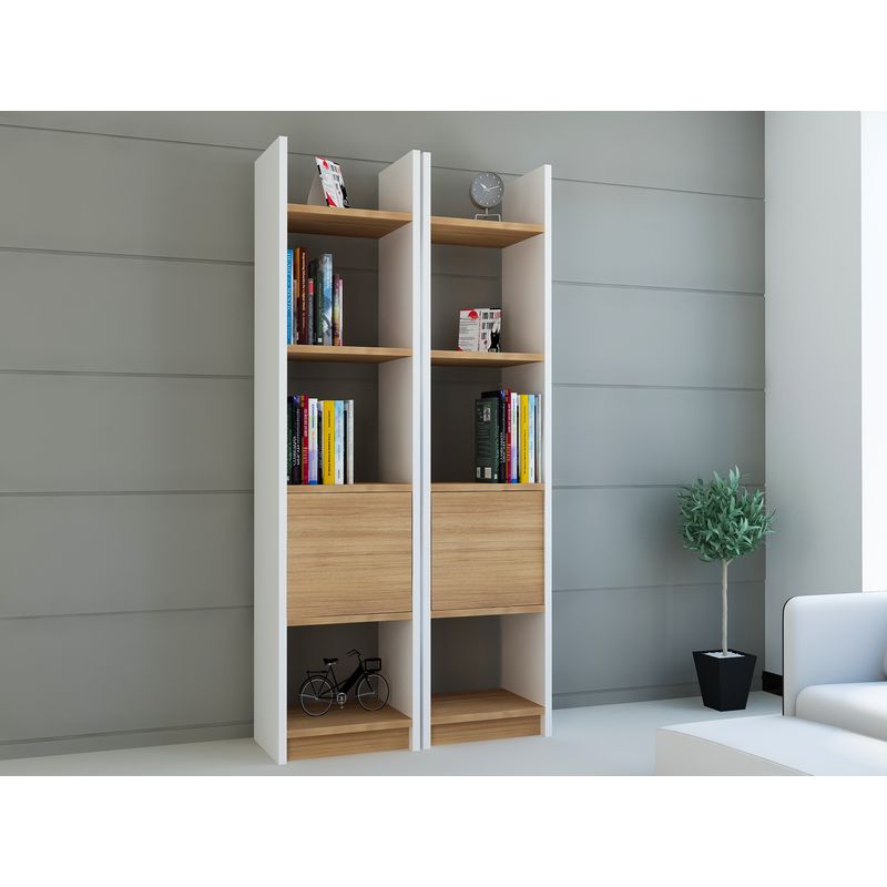 Casa si Gradina - Mobilier - Biblioteci si rafturi - Biblioteci - Biblioteca, Hanah Home, PAL melaminat, alb si tec, 66.2x29.5x150 cm - Infinity.ro
