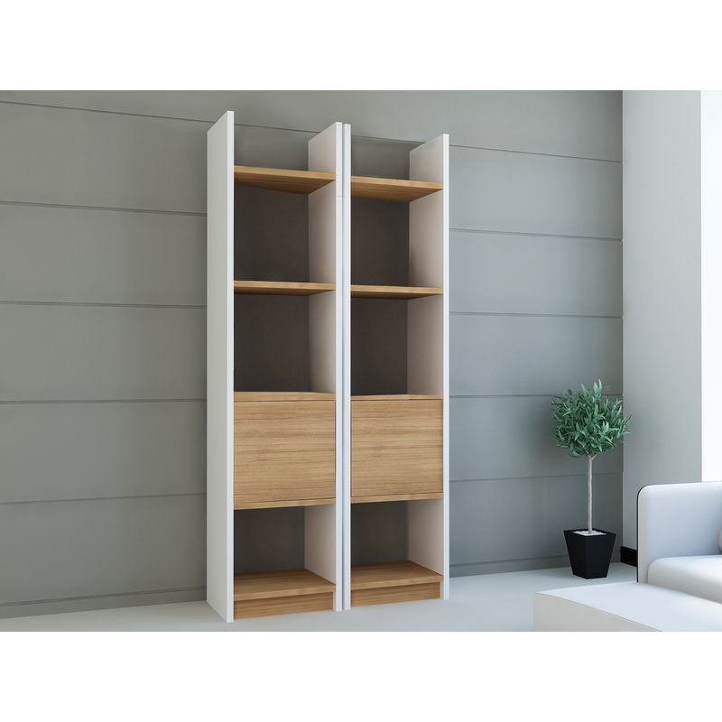 Casa si Gradina - Mobilier - Biblioteci si rafturi - Biblioteci - Biblioteca, Hanah Home, PAL melaminat, alb si tec, 66.2x29.5x150 cm - Infinity.ro