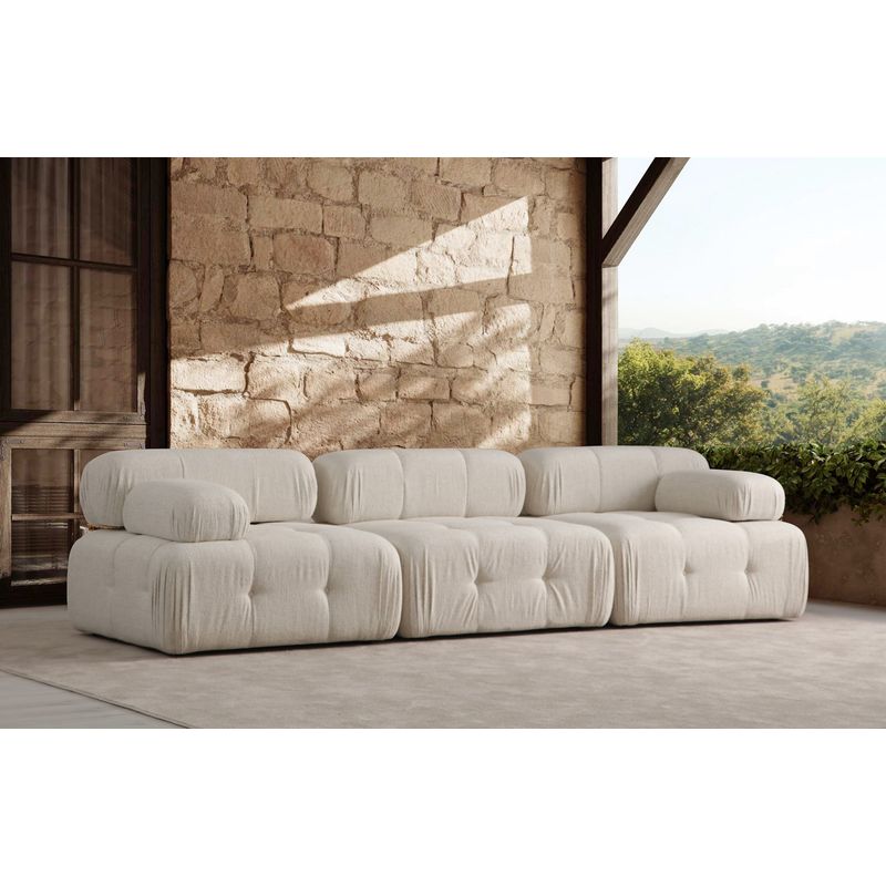 Casa si Gradina - Mobilier - Canapele si coltare - Canapele - Canapea 3 locuri, Hanah Home, bouclé poliester, crem, 300x100x80 cm - Infinity.ro