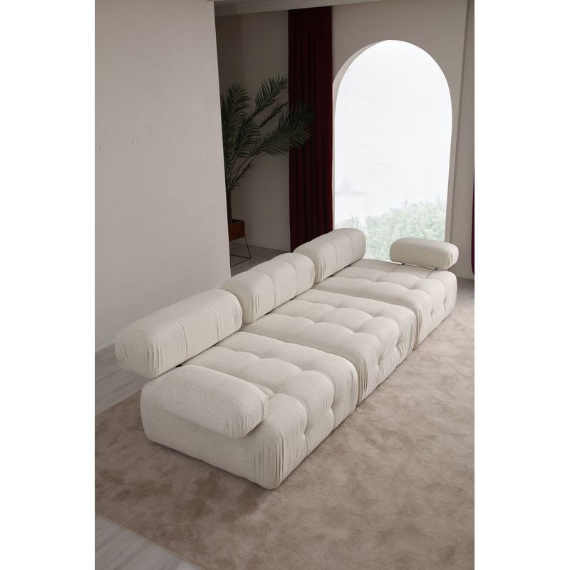 Casa si Gradina - Mobilier - Canapele si coltare - Canapele - Canapea 3 locuri, Hanah Home, bouclé poliester, crem, 300x100x80 cm - Infinity.ro