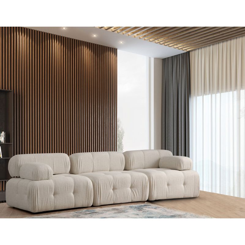 Casa si Gradina - Mobilier - Canapele si coltare - Canapele - Canapea 3 locuri, Hanah Home, bouclé poliester, crem, 300x100x80 cm - Infinity.ro