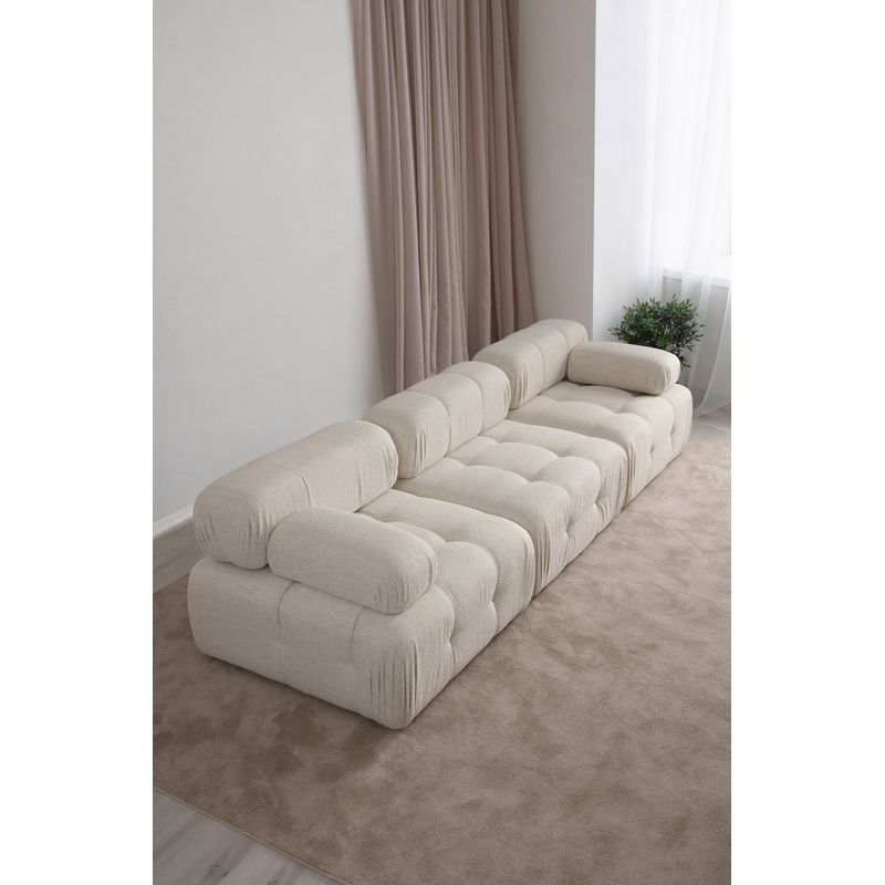 Casa si Gradina - Mobilier - Canapele si coltare - Canapele - Canapea 3 locuri, Hanah Home, bouclé poliester, crem, 300x100x80 cm - Infinity.ro