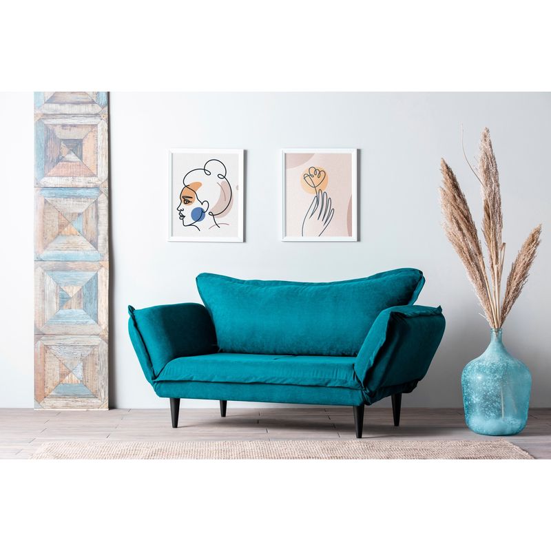 Casa si Gradina - Mobilier - Canapele si coltare - Canapele - Canapea extensibila, Hanah Home, stofa, verde petrol, 150x85x60 cm - Infinity.ro