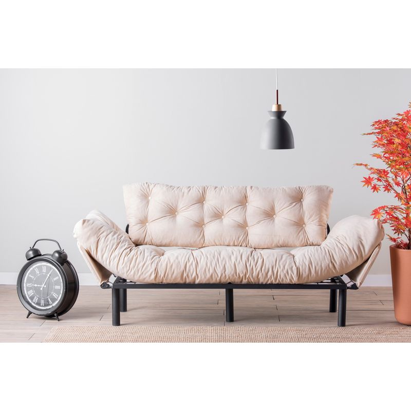 Casa si Gradina - Mobilier - Canapele si coltare - Canapele - Canapea extensibila 3 locuri, Hanah Home, metal, crem, 185x85x70 cm - Infinity.ro
