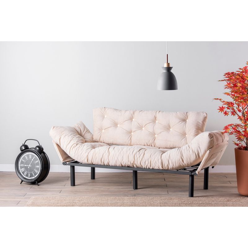 Casa si Gradina - Mobilier - Canapele si coltare - Canapele - Canapea extensibila 3 locuri, Hanah Home, metal, crem, 185x85x70 cm - Infinity.ro