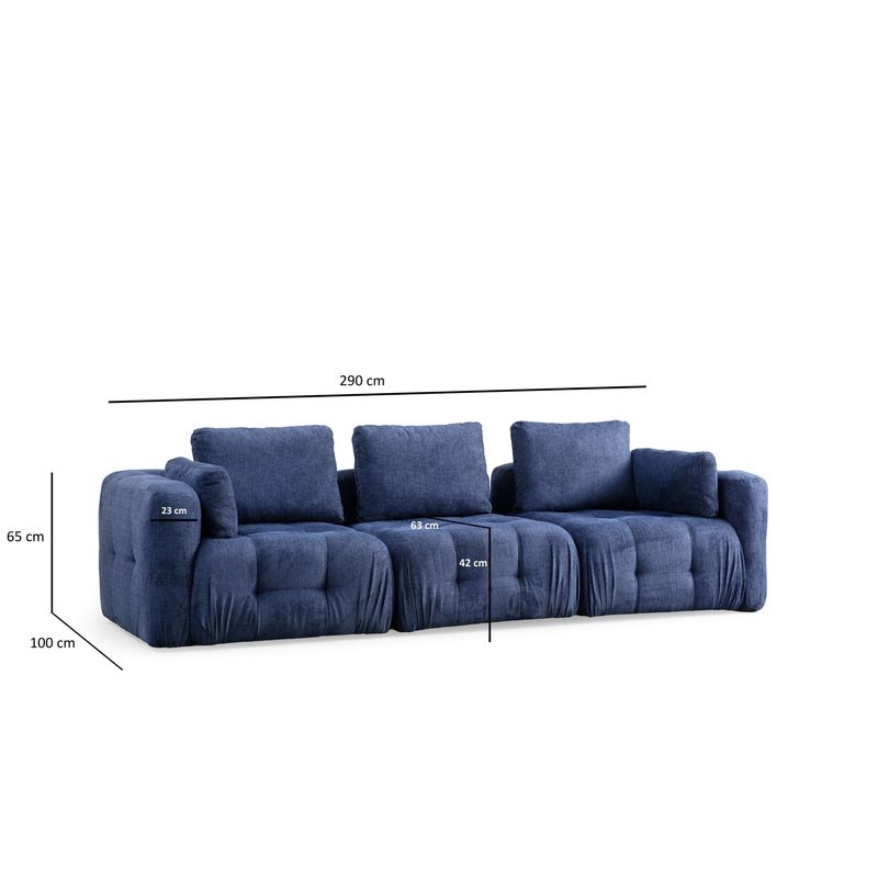 Casa si Gradina - Mobilier - Canapele si coltare - Canapele - Canapea 3 locuri, Atelier Del Sofa, lemn fag si pal, albastru marin, 290x100x65 cm - Infinity.ro