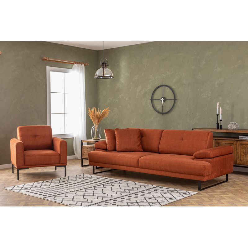 Casa si Gradina - Mobilier - Canapele si coltare - Canapele - Canapea extensibila, Hanah Home, lemn fag si PAL, portocaliu, 239x99x83 cm - Infinity.ro