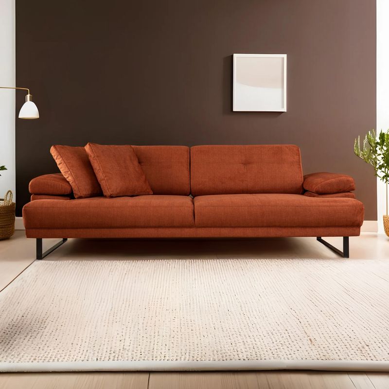 Casa si Gradina - Mobilier - Canapele si coltare - Canapele - Canapea extensibila, Hanah Home, lemn fag si PAL, portocaliu, 239x99x83 cm - Infinity.ro