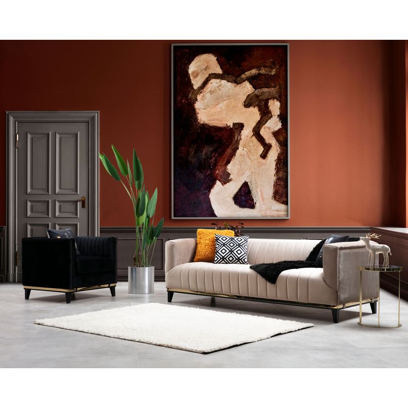 Casa si Gradina - Mobilier - Canapele si coltare - Canapele - Canapea 3 locuri, Hanah Home, lemn fag si pal, bej, 222x89x75 cm - Infinity.ro