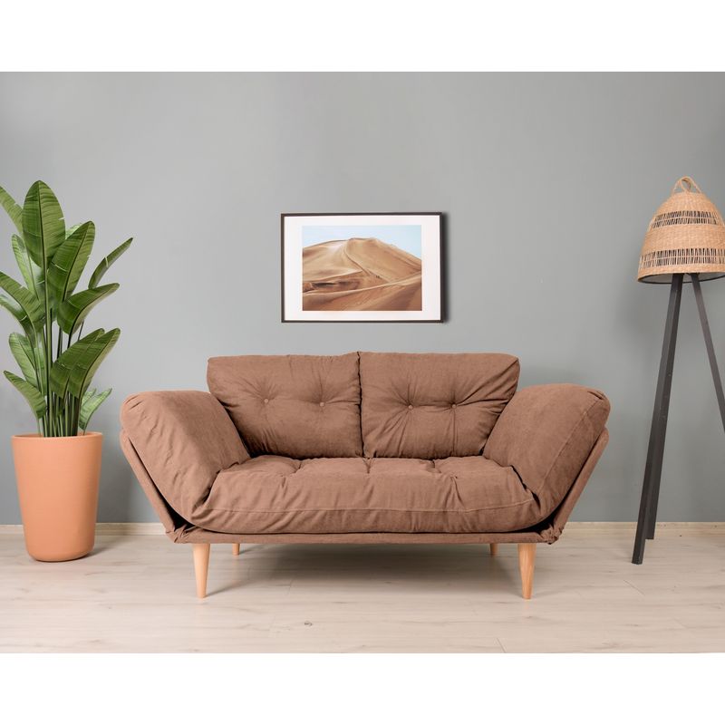 Casa si Gradina - Mobilier - Canapele si coltare - Canapele - Canapea extensibila, Hanah Home, metal, stofa in, maro deschis, 200x70 cm - Infinity.ro