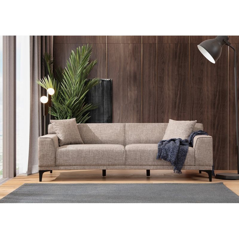 Casa si Gradina - Mobilier - Canapele si coltare - Canapele - Canapea 3 locuri, Hanah Home, lemn fag si pal, fawn, 215x87x86 cm - Infinity.ro