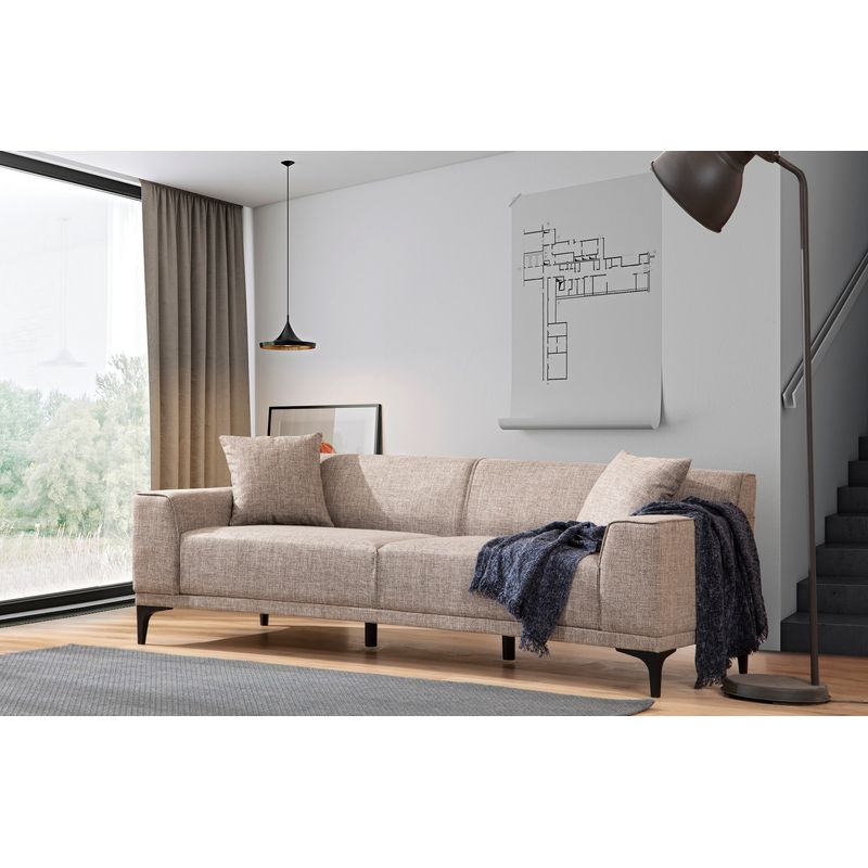 Casa si Gradina - Mobilier - Canapele si coltare - Canapele - Canapea 3 locuri, Hanah Home, lemn fag si pal, fawn, 215x87x86 cm - Infinity.ro