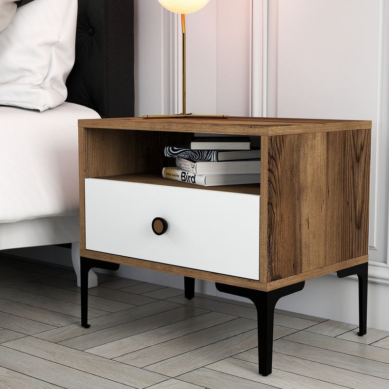 Casa si Gradina - Mobilier - Comode si corpuri - Noptiere - Noptiera, Hanah Home, pal melaminat, nuc si alb, 56x40x50.8 cm, 845HCT2502 - Infinity.ro
