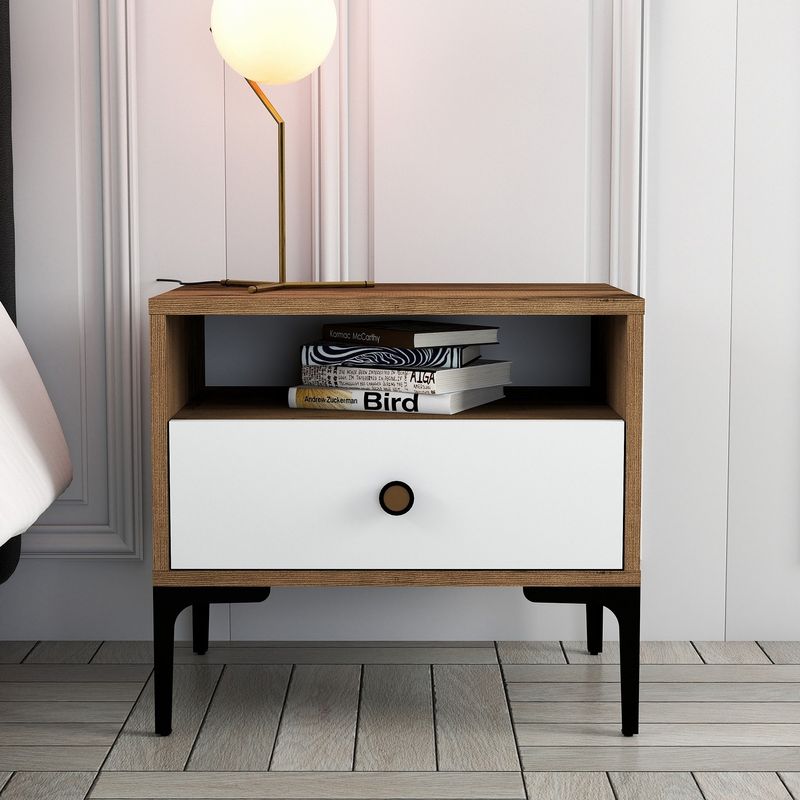 Casa si Gradina - Mobilier - Comode si corpuri - Noptiere - Noptiera, Hanah Home, pal melaminat, nuc si alb, 56x40x50.8 cm, 845HCT2502 - Infinity.ro