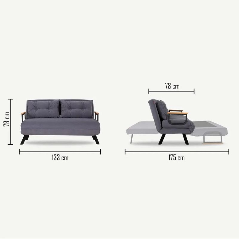 Casa si Gradina - Mobilier - Canapele si coltare - Canapele - Canapea extensibila 2 locuri, Hanah Home, stofa tip in, gri inchis, 175x133 cm - Infinity.ro