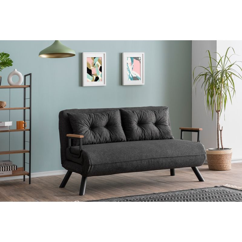 Casa si Gradina - Mobilier - Canapele si coltare - Canapele - Canapea extensibila 2 locuri, Hanah Home, stofa tip in, gri inchis, 175x133 cm - Infinity.ro