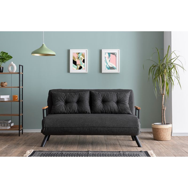 Casa si Gradina - Mobilier - Canapele si coltare - Canapele - Canapea extensibila 2 locuri, Hanah Home, stofa tip in, gri inchis, 175x133 cm - Infinity.ro