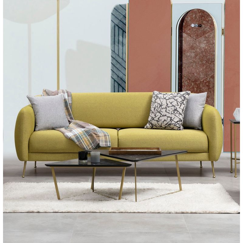 Casa si Gradina - Mobilier - Canapele si coltare - Canapele - Canapea extensibila 3 locuri, Hanah Home, lemn fag şi PAL, galben, 214x98x85 cm - Infinity.ro