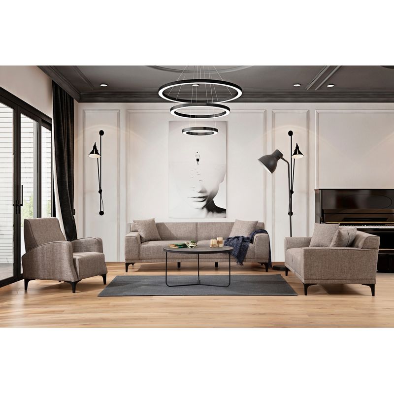 Casa si Gradina - Mobilier - Canapele si coltare - Canapele - Canapea 3 locuri, Hanah Home, lemn fag si pal, fawn, 215x87x86 cm - Infinity.ro