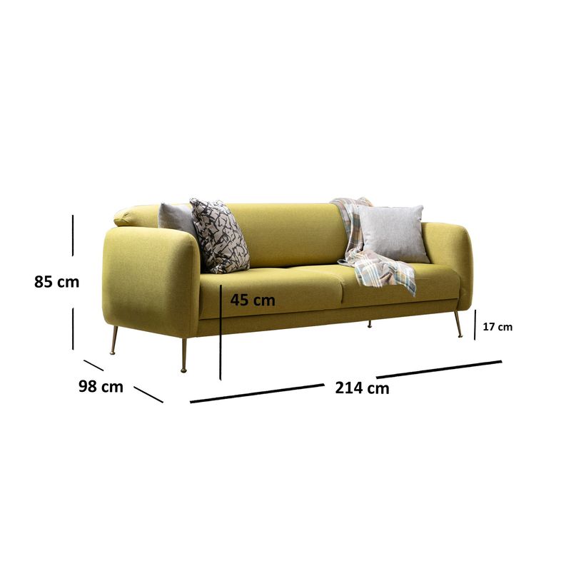 Casa si Gradina - Mobilier - Canapele si coltare - Canapele - Canapea extensibila 3 locuri, Hanah Home, lemn fag şi PAL, galben, 214x98x85 cm - Infinity.ro