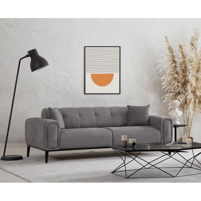 Casa si Gradina - Mobilier - Canapele si coltare - Canapele - Canapea extensibila 3 locuri, Hanah Home, lemn de fag, gri deschis, 225x92x76 cm - Infinity.ro
