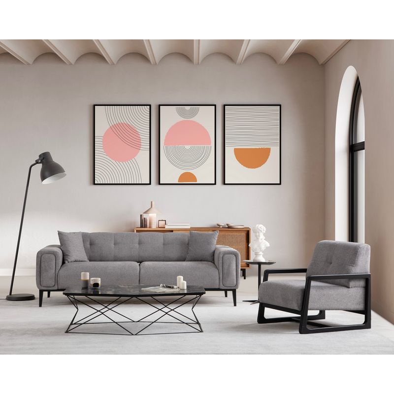 Casa si Gradina - Mobilier - Canapele si coltare - Canapele - Canapea extensibila 3 locuri, Hanah Home, lemn de fag, gri deschis, 225x92x76 cm - Infinity.ro